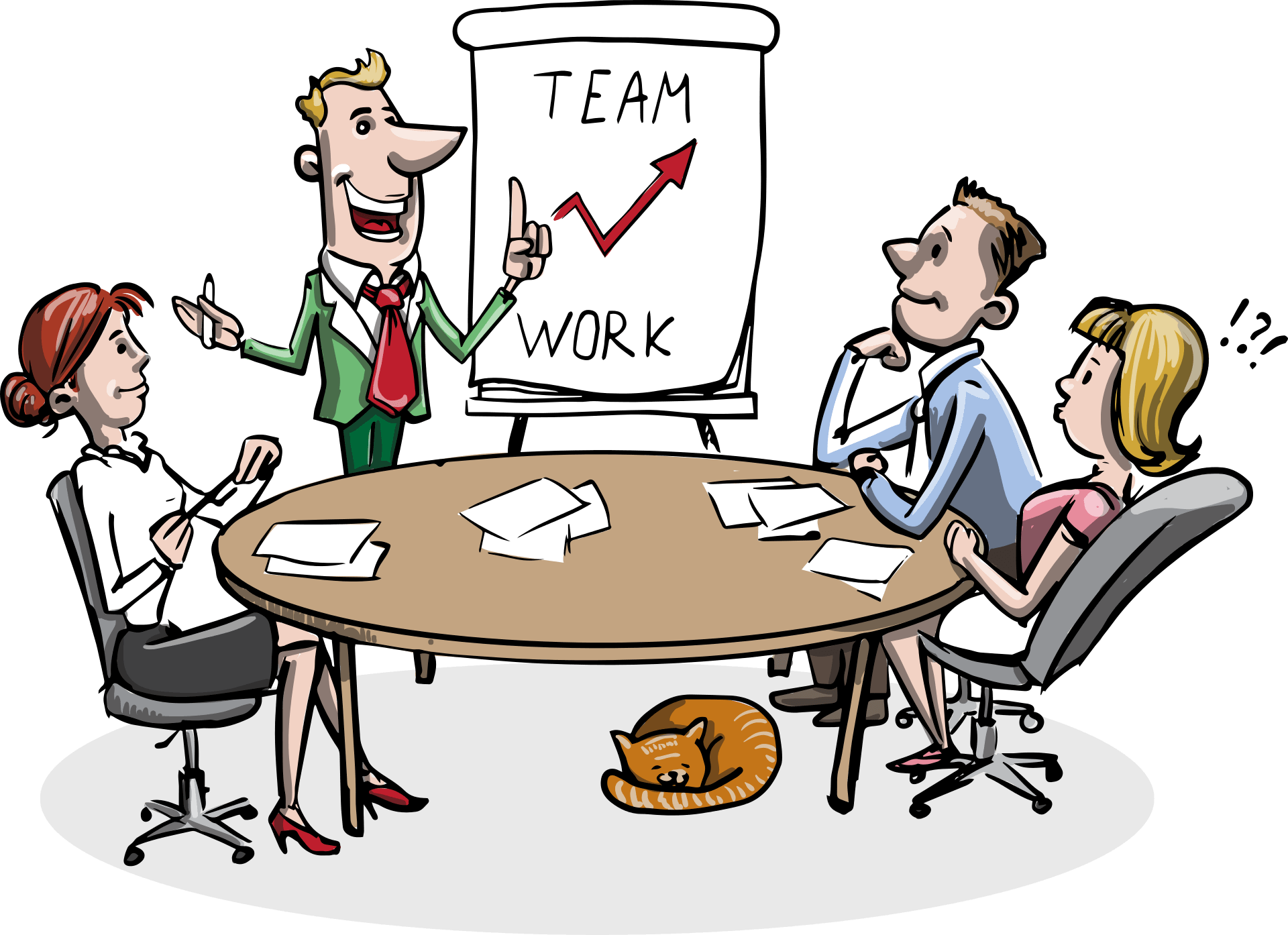 four teamwork people sitting at a round table